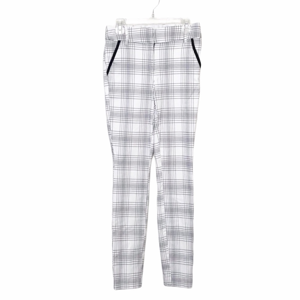 Takara White Check Print Low Rise Skinny Trousers